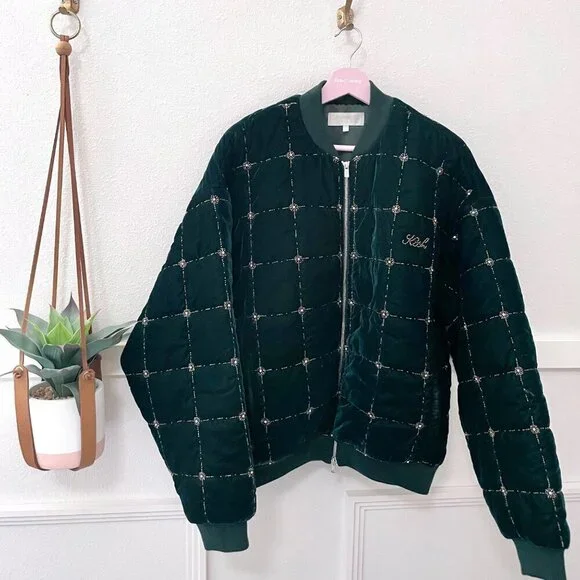 Kith Beaded Velvet Clay Bomber Jacket Stadium Green Size S - Picture 3 of 10